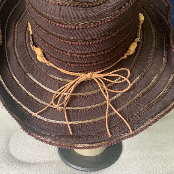 Women’s SCALA Brown Sun Beach Garden Cowboy / Regular Style Hat Shells Bow EXC - Picture 6 of 16